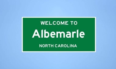 Albemarle, Kuzey Carolina şehir sınırı tabelası. Amerika 'dan kasaba tabelası.