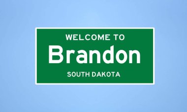Brandon, Güney Dakota şehir sınırı tabelası. Amerika 'dan kasaba tabelası.