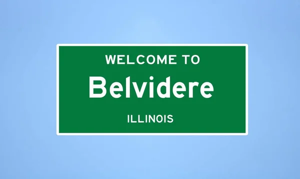 Belvidere, znak graniczny miasta Illinois. Znak miasta z USA. — Zdjęcie stockowe