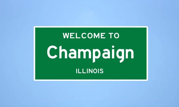 Champaign, znak graniczny miasta Illinois. Znak miasta z USA. — Zdjęcie stockowe