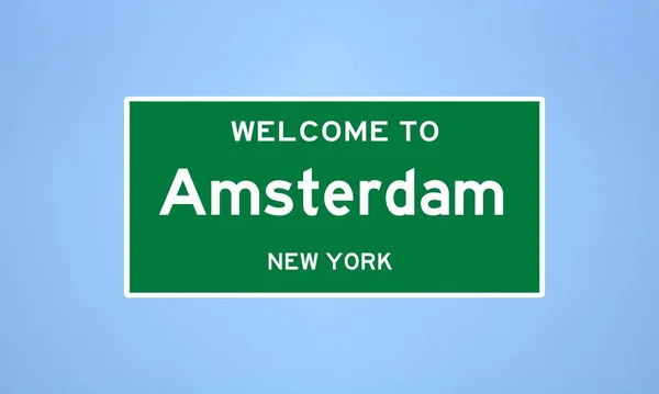 Amsterdam, New York city limit sign. Town sign from the USA. — Stock Photo, Image