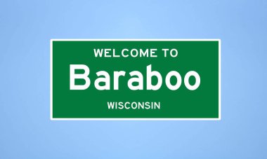 Baraboo, Wisconsin şehir sınırı tabelası. Amerika 'dan kasaba tabelası.