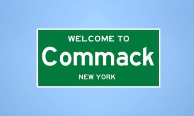 Commack, New York şehir sınırı tabelası. Amerika 'dan kasaba tabelası.