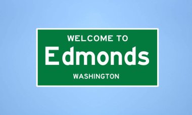 Edmonds, Washington şehir sınırı tabelası. Amerika 'dan kasaba tabelası.