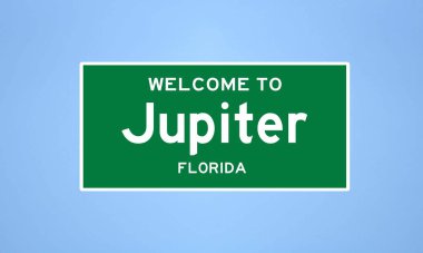 Jupiter, Florida şehir sınırı tabelası. Amerika 'dan kasaba tabelası.