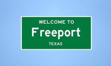 Freeport, Teksas şehir sınırı işareti. Amerika 'dan kasaba tabelası.
