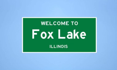 Fox Lake, Illinois şehir sınırı tabelası. Amerika 'dan kasaba tabelası.
