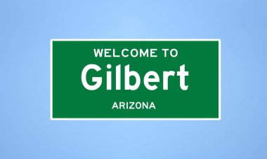Gilbert, Arizona şehir sınırı tabelası. Amerika 'dan kasaba tabelası.