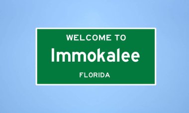 Immokalee, Florida şehir sınırı tabelası. Amerika 'dan kasaba tabelası.