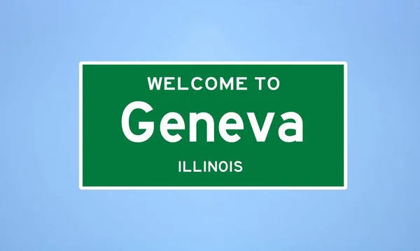 Женева, штат Іллінойс. Міський знак зі США. — стокове фото