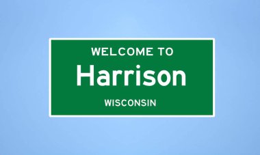 Harrison, Wisconsin şehir sınırı tabelası. Amerika 'dan kasaba tabelası.
