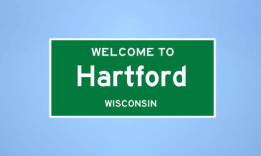 Hartford, Wisconsin şehir sınırı tabelası. Amerika 'dan kasaba tabelası.