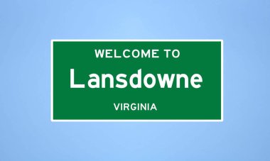 Lansdowne, Virginia şehir sınırı tabelası. Amerika 'dan kasaba tabelası.