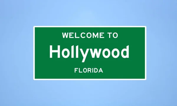 Hollywood, Florida City limit tábla. Városi jelzés az USA-ból. — Stock Fotó