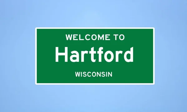 Hartford, Wisconsin şehir sınırı tabelası. Amerika 'dan kasaba tabelası.