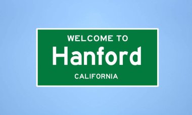 Hanford, California şehir sınırı tabelası. Amerika 'dan kasaba tabelası.