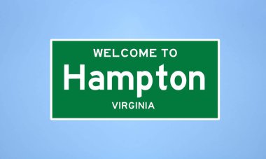 Hampton, Virginia şehir sınırı tabelası. Amerika 'dan kasaba tabelası.
