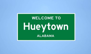 Hueytown, Alabama şehir sınırı tabelası. Amerika 'dan kasaba tabelası.