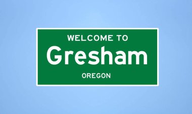 Gresham, Oregon şehir sınırı tabelası. Amerika 'dan kasaba tabelası.