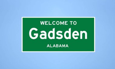 Gadsden, Alabama şehir sınırı tabelası. Amerika 'dan kasaba tabelası.