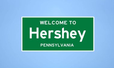 Hershey, Pennsylvania şehir sınırı tabelası. Amerika 'dan kasaba tabelası.