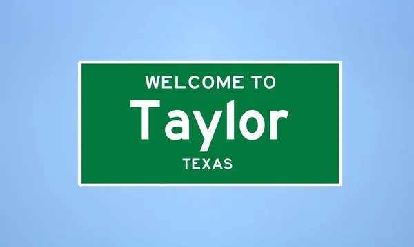 Taylor, Teksas şehir sınırı tabelası. Amerika 'dan kasaba tabelası.