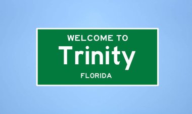 Trinity, Florida şehir sınırı tabelası. Amerika 'dan kasaba tabelası.