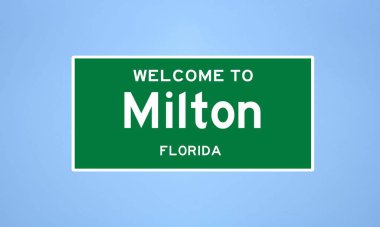 Milton, Florida şehir sınırı tabelası. Amerika 'dan kasaba tabelası.