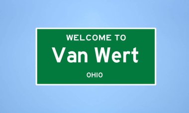 Van Wert, Ohio şehir sınırı tabelası. Amerika 'dan kasaba tabelası.