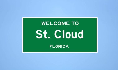 St. Bulut, Florida şehir sınırı işareti. Amerika 'dan kasaba tabelası.