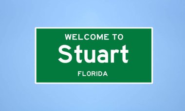 Stuart, Florida şehir sınırı tabelası. Amerika 'dan kasaba tabelası.