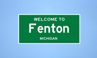 Fenton, Michigan şehir sınırı tabelası. Amerika 'dan kasaba tabelası.