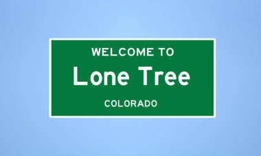 Lone Tree, Colorado şehir sınırı tabelası. Amerika 'dan kasaba tabelası.