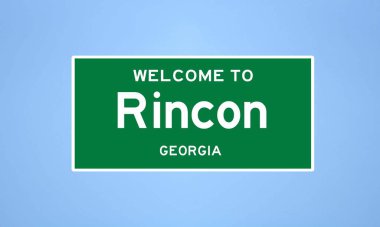 Rincon, Georgia şehir sınırı tabelası. Amerika 'dan kasaba tabelası.