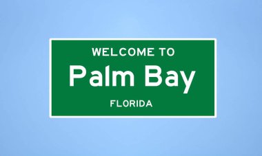 Palm Bay, Florida şehir sınırı tabelası. Amerika 'dan kasaba tabelası.