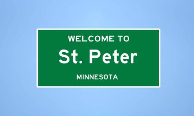 St. Peter, Minnesota şehir sınırı tabelası. Amerika 'dan kasaba tabelası.