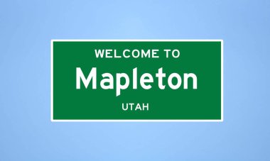 Mapleton, Utah şehir sınırı tabelası. Amerika 'dan kasaba tabelası.