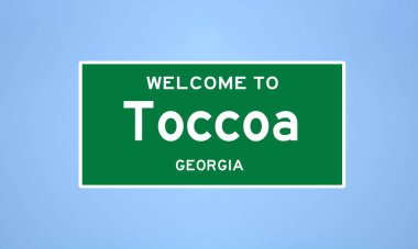 Toccoa, Georgia şehir sınırı tabelası. Amerika 'dan kasaba tabelası.