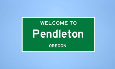 Pendleton, Oregon şehir sınırı tabelası. Amerika 'dan kasaba tabelası.