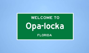 Opa-locka, Florida şehir sınırı tabelası. Amerika 'dan kasaba tabelası.