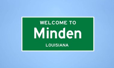 Minden, Louisiana şehir sınırı tabelası. Amerika 'dan kasaba tabelası.