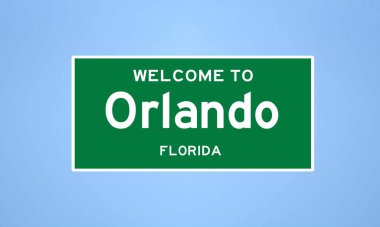 Orlando, Florida şehir sınırı tabelası. Amerika 'dan kasaba tabelası.