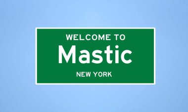 Mastic, New York şehir sınırı tabelası. Amerika 'dan kasaba tabelası.