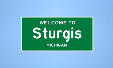 Sturgis, Michigan şehir sınırı tabelası. Amerika 'dan kasaba tabelası.