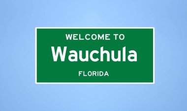 Wauchula, Florida şehir sınırı tabelası. Amerika 'dan kasaba tabelası.