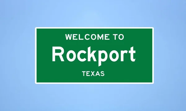 Rockport, Teksas şehir sınırı tabelası. Amerika 'dan kasaba tabelası.