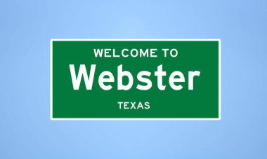 Webster, Teksas şehir sınırı tabelası. Amerika 'dan kasaba tabelası.