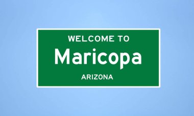 Maricopa, Arizona şehir sınırı işareti. Amerika 'dan kasaba tabelası.