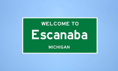 Escanaba, Michigan şehir sınırı işareti. Amerika 'dan kasaba tabelası.