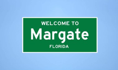 Margate, Florida şehir sınırı tabelası. Amerika 'dan kasaba tabelası.